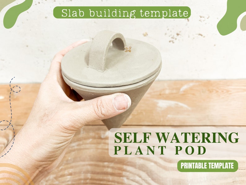 Self watering plant pod pottery template, Olla watering slab building template, pottery tool,  plant watering globe