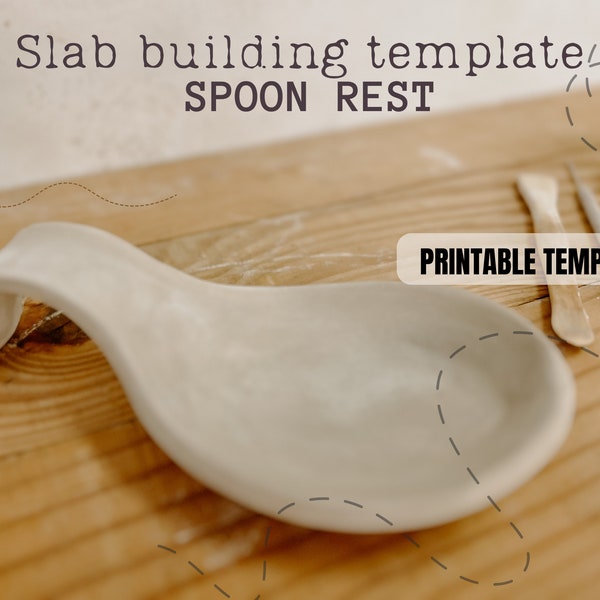 Spoon rest slab build template, pottery template spoon holder, printable template