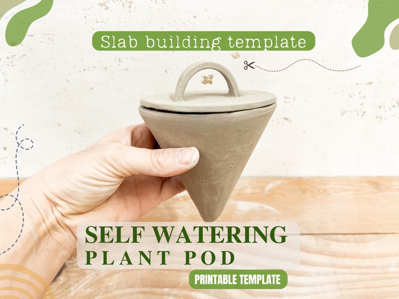 Self watering plant pod pottery template, Olla watering slab building template, pottery tool,  plant watering globe