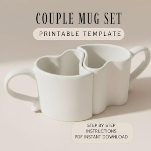 Valentijn paar mok set aardewerk sjabloon. Pdf-patroon voor plaatbouw
