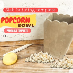 Popcorn bowl pottery template, pottery tool, popcorn bucket ceramic pattern, DIY pottery snack bowl, DIY slab building template