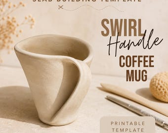Pottery Template: Slab Building Swirl Handle Coffee Mug (PDF Pattern)