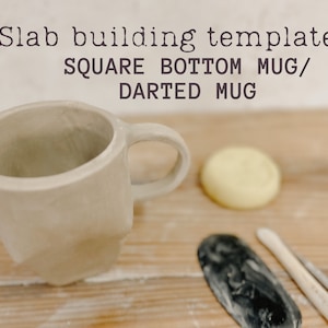 Square bottom/darted mug pottery template for slab building