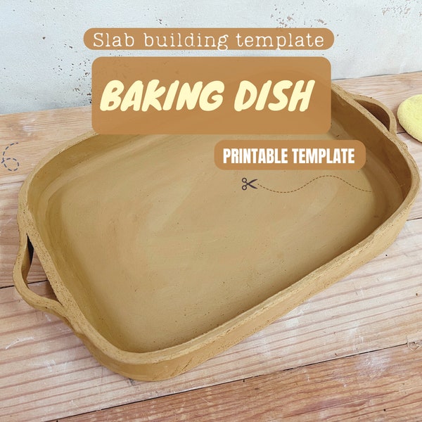 Baking dish pottery template, lasagna pan slab building template, extra large baking pan, casserole  ceramic pdf template.