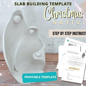 Könnte beinhalten: Eine weiße Weihnachtskrippe aus Keramik mit Schritt-für-Schritt-Anleitungen zum Bauen. Der Titel der Anleitung lautet "Plattenbauvorlage Weihnachtskrippe".