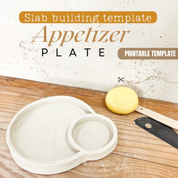 Appetizer plate pottery template, tapas plate ceramic pattern, pottery tool, DIY serveware, chips and dip bowl, DIY slab building template