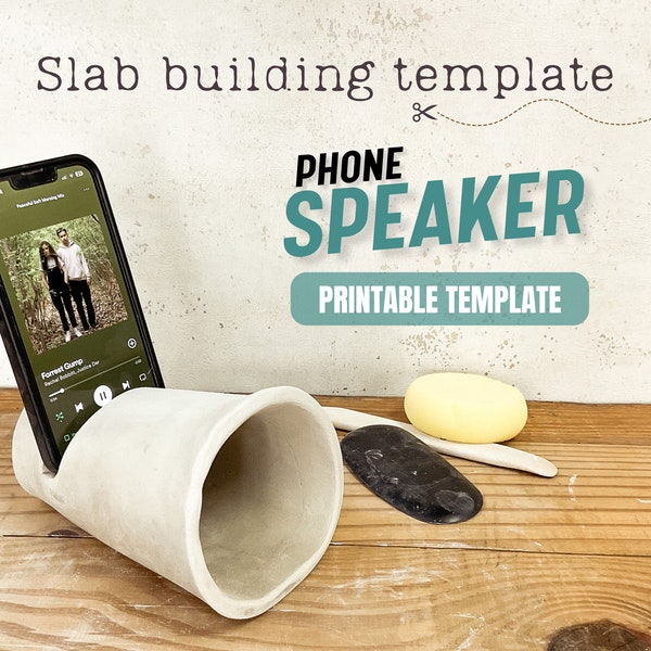 Phone speaker pottery template, phone holder slab built template, pottery tool,  DIY pottery phone stand, ceramic pattern