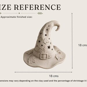 a detailed illustration of a witch's hat, with measurements and text providing information about the hat's size.