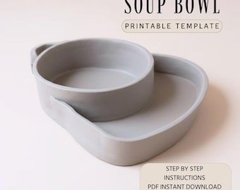 Pottery Bowl Template with Handle: Ceramic Slab Building Pattern (PDF Download)