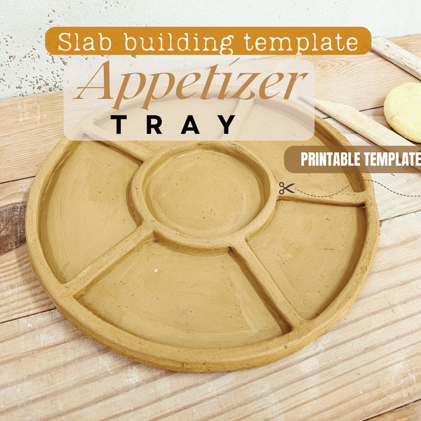 Tapas plate  pottery template,  appetizer plate ceramic pattern, DIY serveware,  chips and dip slab building template