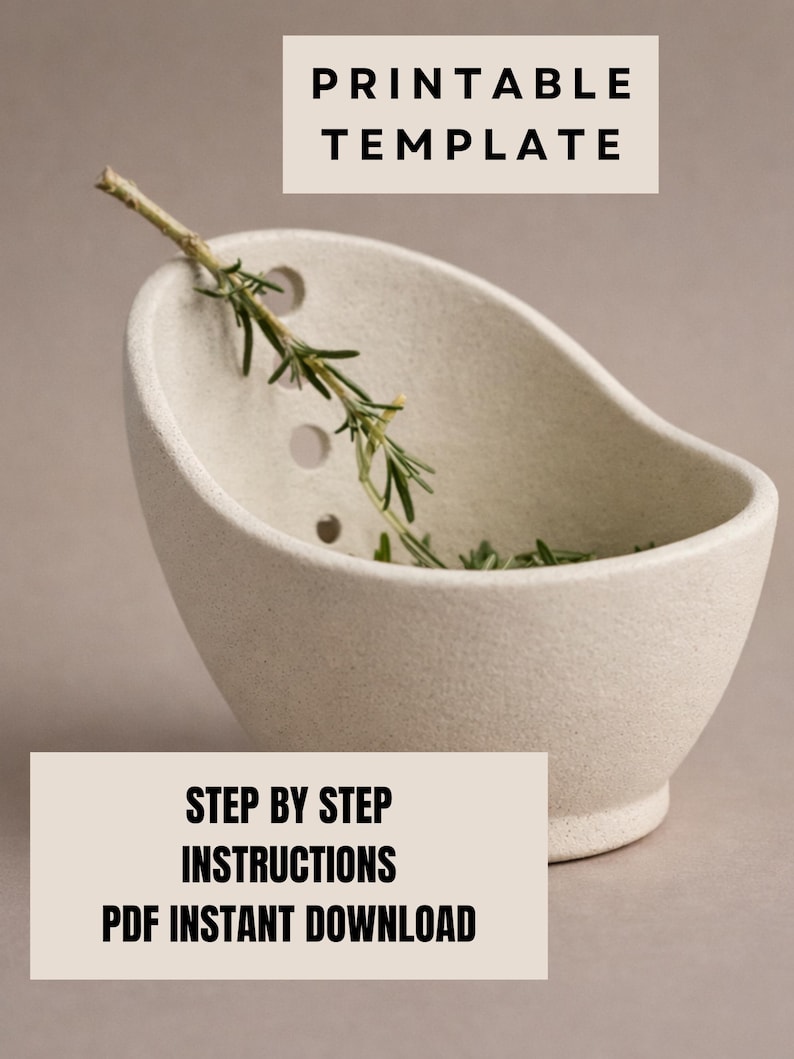 a white ceramic bowl with a sprig of green herbs inside, placed on a light-colored surface.