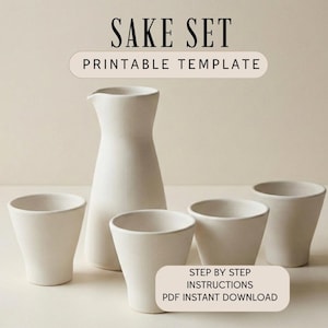 Sake set Pottery Template: Slab Building PDF (Instant Download)