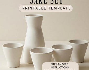 Sake set Pottery Template: Slab Building PDF (Instant Download)