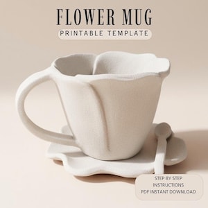 Modèle de poterie pour mug fleuri : modèle PDF de construction de dalles