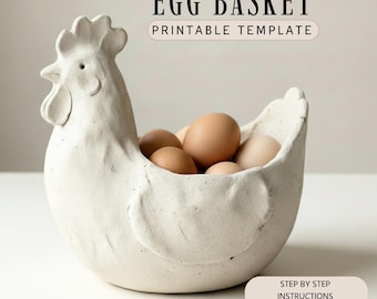 Easter Chicken Basket Pottery Template – Handbuilt Ceramic Hen – Digital Download