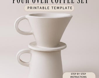 Ceramic Pour Over Coffee Set pottery Template: Slab Building Pattern (PDF Pattern)