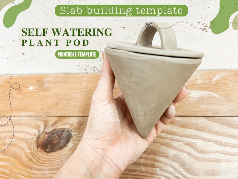 Self watering plant pod pottery template, Olla watering slab building template, pottery tool,  plant watering globe
