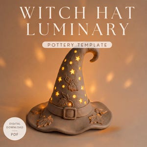 Witch Hat Luminary  pottery template PDF | Halloween Pottery Pattern | Ceramic Lantern | Slab Building Template | Clay Candle Holder