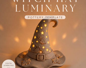 Witch Hat Luminary  pottery template PDF | Halloween Pottery Pattern | Ceramic Lantern | Slab Building Template | Clay Candle Holder