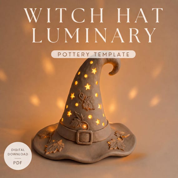 Witch Hat Luminary  pottery template PDF | Halloween Pottery Pattern | Ceramic Lantern | Slab Building Template | Clay Candle Holder