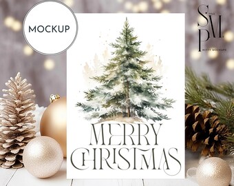 Christmas Card Mockup: 5x7 Invitation, Smart Object (PSD, JPG)
