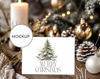 Christmas Card Mockup: 7x5 Holiday Invitation (PSD, JPG)