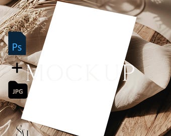 5x7 Boho Card Mockup: Neutral Invitation Display (JPG, PSD)