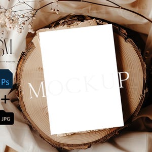 5x7 Blank Card Mockup, Boho Rustic Minimalist Flat Lay, Convite e Cartão de Saudação Mockup, PSD Smart Object e JPG Download instantâneo
