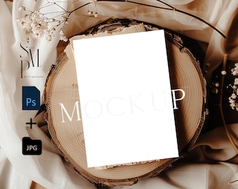 5x7 Card Mockup: Boho Rustic Flat Lay (PSD & JPG)