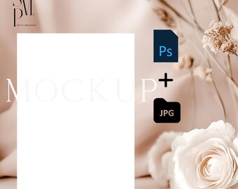 5x7 Card Mockup: Elegant Invitation, Blush Pink Floral (PSD & JPG)