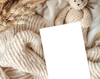 5x7" Baby Shower Card Mockup: Boho Bear Stationery (PSD, JPG)