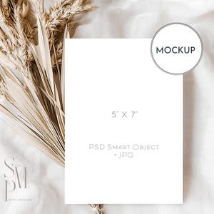 5x7&quot; card mockup, Minimalist empty white card, Wedding stationery mockup, Greeting card mockup, Modern boho neutral tones card mockup
