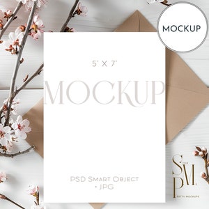 5x7&quot; card mockup, Minimalist empty white card, Wedding stationery mockup, Greeting card mockup, Modern boho neutral tones card mockup