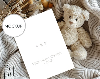 5x7" Baby Shower Card Mockup: Boho Bear Stationery (PSD & JPG)
