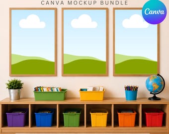 3 Frame Wall Art Canva Mockup Bundle Classroom Nursery Frame Mockup Drag and Drop Template Back to School for Etsy and TPT Sellers