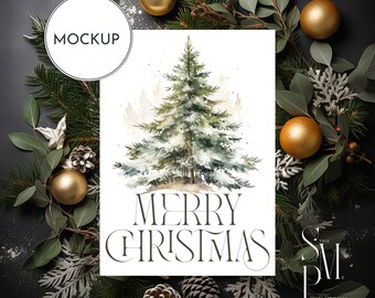 Christmas Card Mockup: 5x7 Invitation, Smart Object (PSD, JPG)