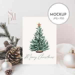 Maquette de carte vierge de Noël 5 x 7, objet intelligent PSD + JPG, affichage d'invitation imprimable pour carte de voeux de vacances, minimaliste