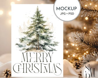 Elegant Christmas Card Mockup: 5x7 Holiday Invitation (PSD & JPG)