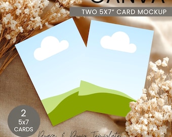 Two 5x7 Card Canva Mockup Drag and Drop Template Portrait Invitation Mockup Double Greeting Card Mock Up Digital Product Listing Graphic