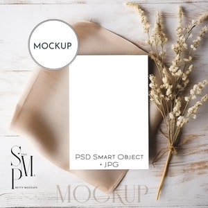 5x7&quot; card mockup, Minimalist empty white card, Wedding stationery mockup, Greeting card mockup, Modern boho neutral tones card mockup