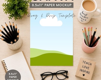 Canva Paper Mockup 8.5x11 Drag and Drop Template Teacher Desk Flat Lay US Letter Worksheet Etsy Listing Photo TPT Product Cover Thumbnail