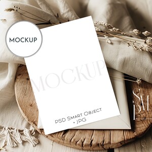 5x7&quot; card mockup, Minimalist empty white card, Wedding stationery mockup, Greeting card mockup, Modern boho neutral tones card mockup