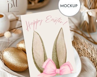 5x7" Easter card mockup, Minimalist empty white card, Stationery mockup, Greeting card mockup, Modern boho neutral tones card mockup, Eggs