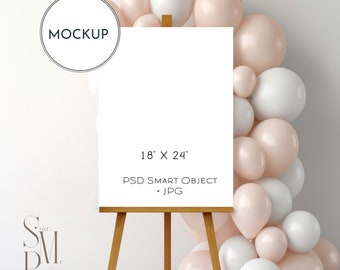Balloon Welcome Sign Mockup: 18x24 Easel, PSD & JPG (Digital Download)