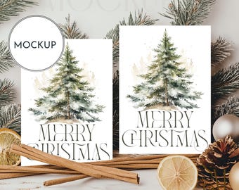 Christmas Card Mockup: 5x7 Double Card, Festive Scene (PSD, JPG)