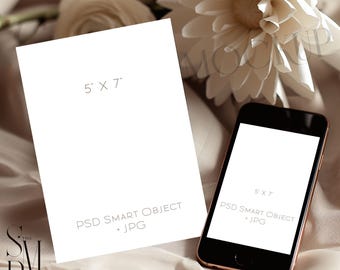 Earthy Boho 5x7 Card & Phone Mockup: Wedding Stationery (PSD, JPG)