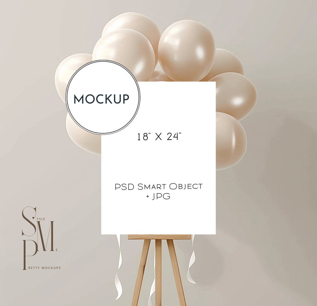Balloon Welcome Sign Mock Up, Easel Sign Mock Up, Birthday Party Sign ...