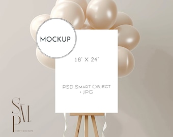 Easel Sign Mockup: 18x24 Balloon Welcome Sign (PSD/JPG)
