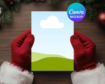Christmas Card Mockup: Santa Hands, 5x7 Holiday Invitation (Canva)
