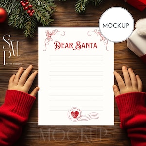 Christmas Paper Mockup, Child Holding Santa Letter Paper, Festive 8.5x11 Inch Paper Mockup, Holiday Stationary, Smart Object PSD JPG Mockup